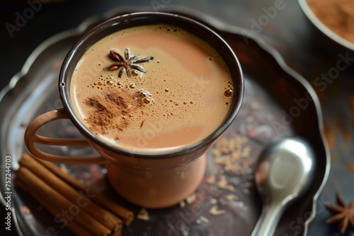 Traditional Indian hot drink with milk and spices - Masala tea photo