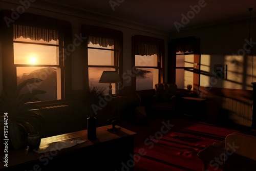 Unreal Engine Sunset Room with Ocean View  A Cozy Haven of Serenity and Digital Brilliance