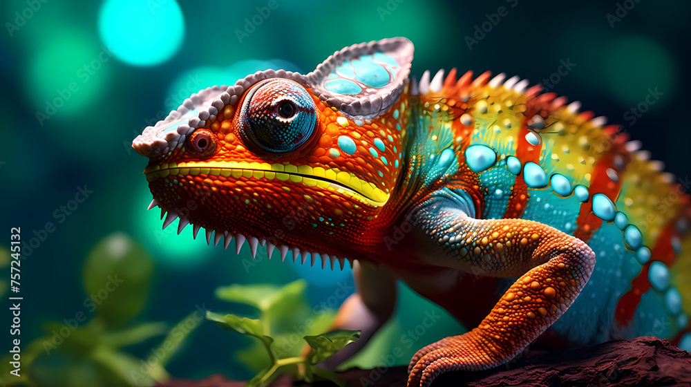 Obraz premium Chameleon on background, colorful fantasy animal