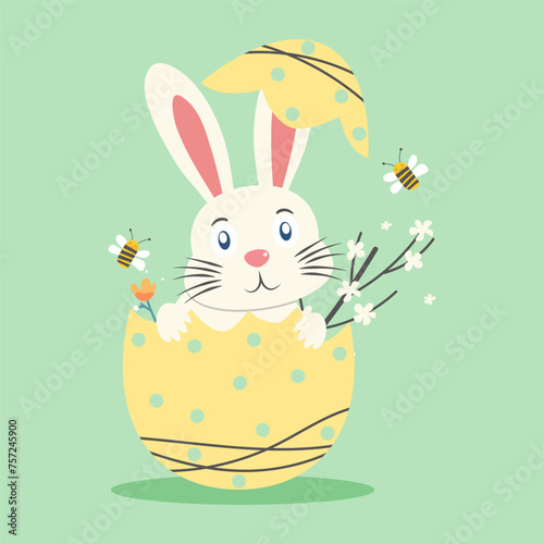 Happy Ester day concept design of illustration. Little rabbit in an egg. 