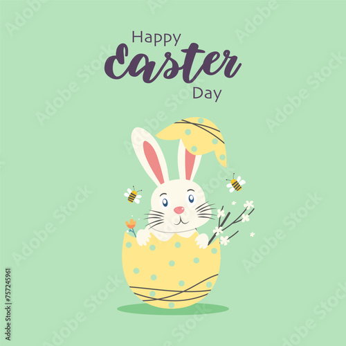Happy Ester day concept design of illustration. Little rabbit in an egg