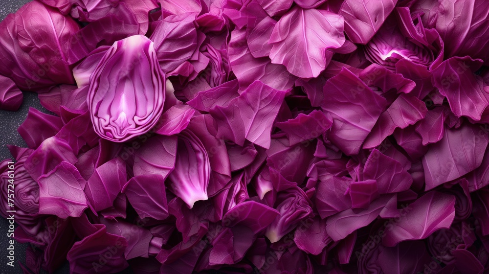 sliced red cabbage leaves food background