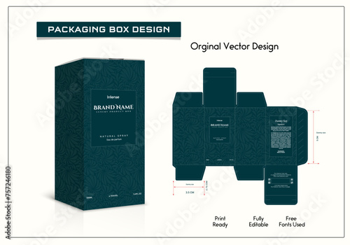 Packaging box design with 3d Box dies line, 3d Box Mockup, icon, frames and Design elements, 3d Illustration, and Vector design Template. photo