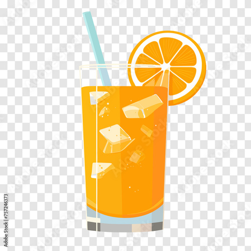 Colorful fruit design. Glass of fresh juice with slice of orange. Milkshake, flavoured milk. Vector illustration cartoon flat icon isolated on white.