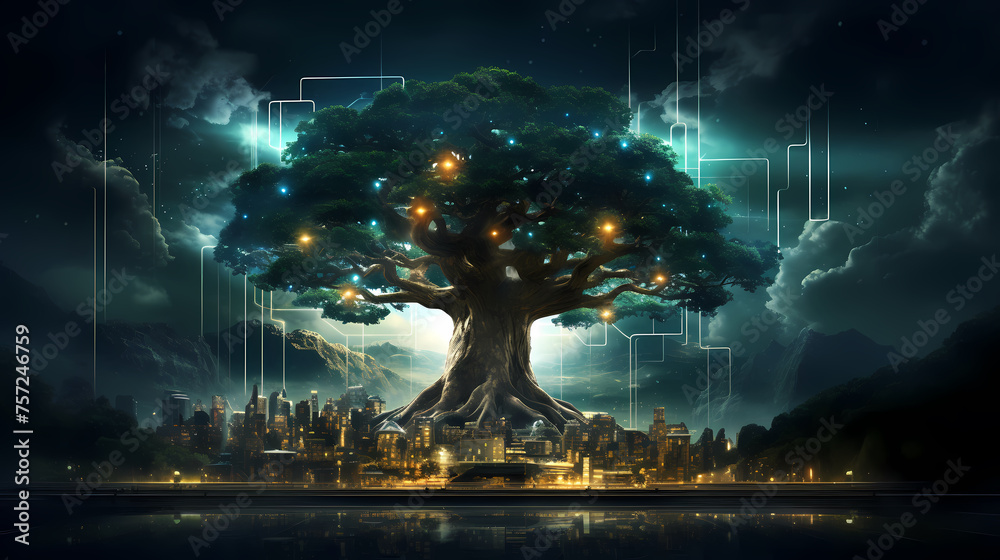 Ecological technology science, new technology entrepreneurial concept with green trees growing Ecological technology science, new technology entrepreneurial concept with green trees growing