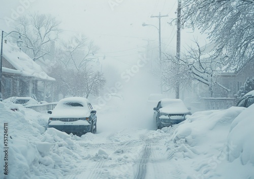 Wallpaper Mural Cars parked on the street in the snow with trees, winter concept. Torontodigital.ca