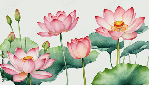 Set of Lotus flower watercolor collection of hand drawn  Lotus flower elegant watercolor illustration  isolated on transparent background