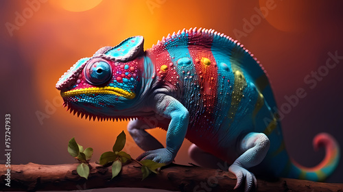Chameleon on background, colorful fantasy animal © xuan