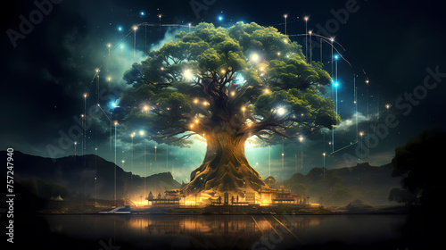 Ecological technology science, new technology entrepreneurial concept with green trees growing