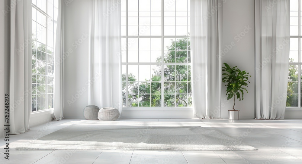 Fototapeta premium The Harmonious Blend of a Large Window with the Pristine White of an Interior Space