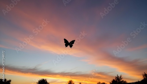 A Butterfly Silhouette Against A Sunset Sky
