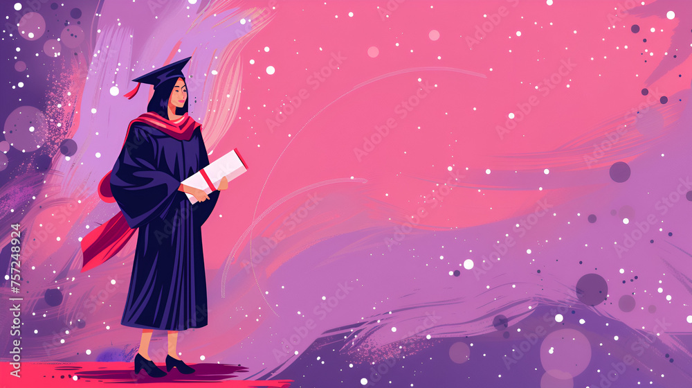 Iillustration of young graduate student in a graduation cap, The concept of celebrating the graduation ceremony, ai generated
