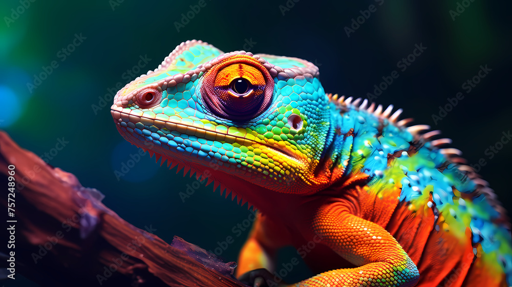 Chameleon on background, colorful fantasy animal