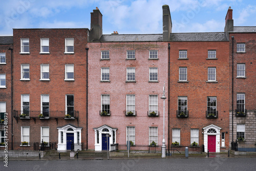 Row of 18th century brick townhouses typical of central Dublin