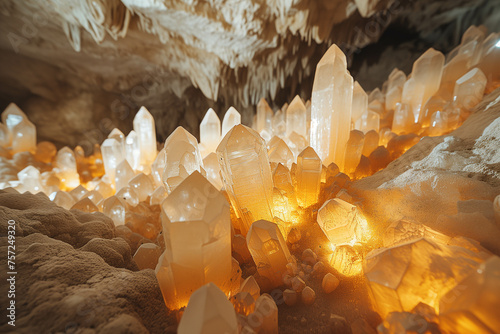 A cave filled with rare crystals and minerals. photo