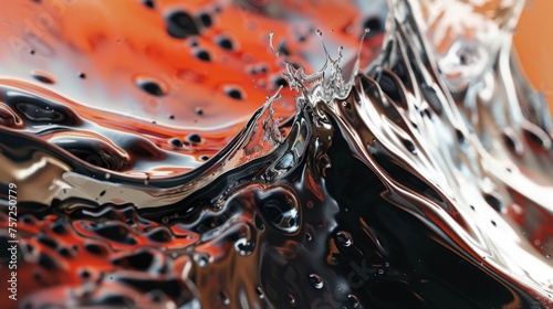 Abstract art design. Stiff, liquid, molten objects. Vibrant Abstract Liquid Art: Metallic Silver and Tangerine Swirls in High-Definition, Abstract, Liquid Art, Swirls, Metallic Silver, Tang