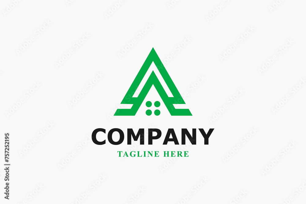 Fototapeta premium letter a and green house minimal logo