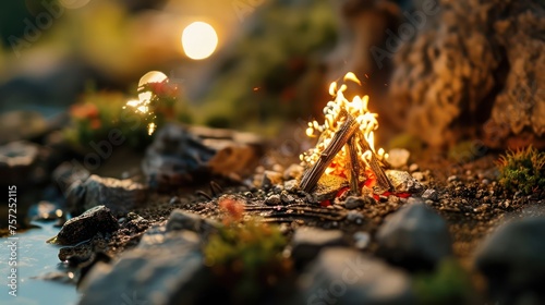 miniature mini plastic bonfire with toy vibes in isometric perspective © Tina