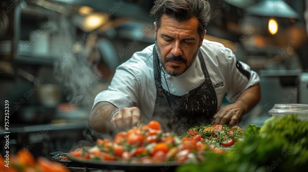 chef preparing salad in the kitchen