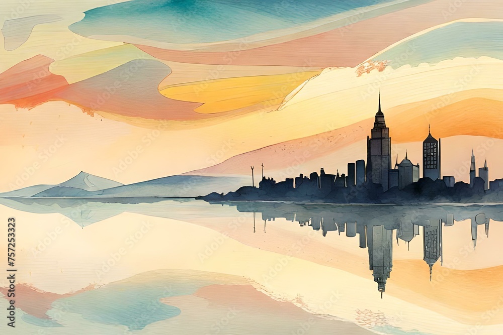 Naklejka premium pastel muted colors landscape, city buildings. ai generated