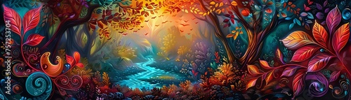 Psychedelic Nature Fusion Combine elements of nature with psychedelic patterns such as a forest with swirling