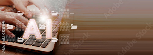   Online documentation database. AI document management system DMS concept. FTP (File Transfer Protocol), Secure FTP. Internet cloud technology, exchange information and data storage concept