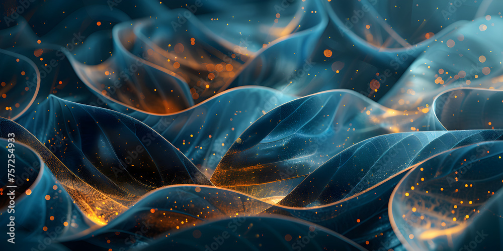 Abstract water background with blue and orange swirl,Abstract blue smoke stone wallpaper with smoky golden shiny details.

 - obrazy, fototapety, plakaty 