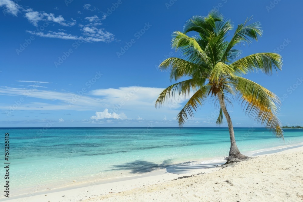 White sand beach and crystal clear water with coconut tree, tropical paradise, summer. White sand beach and crystal clear water with coconut tree, tropical paradise, summer.