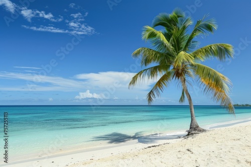 White sand beach and crystal clear water with coconut tree  tropical paradise  summer.