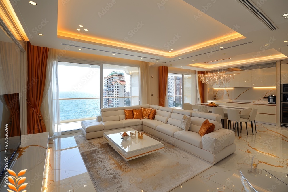 Fototapeta premium a beautiful small modern apartment kitchen professional advertising photography