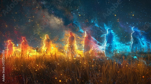 Spiritual Guides Ethereal figures offering guidance and wisdom illuminated in a divine light photo