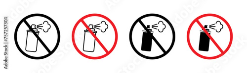 No Aerosol Spray Line Icon Set. Spray Can Ban symbol in black and blue color. photo
