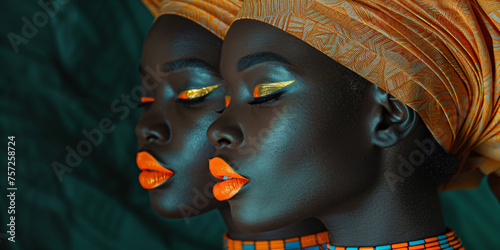 two african women with orange lipstick photo