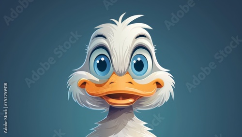 Duck face cartoon vector illustration with head closeup on blue background