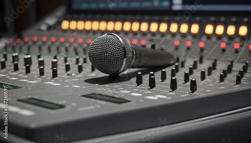 Microphone on console sound board mixer