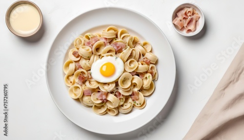 Orecchiette homemade carbonara pasta with pancetta  egg  hard parmesan cheese and cream sauce
