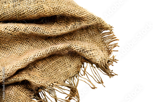 Burlap texture. A piece of torn burlap on transparent background photo