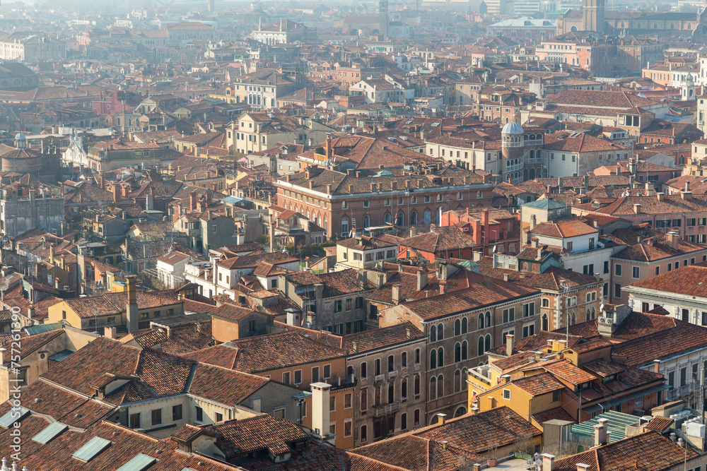 Cityscape of  Venice Italy from the Campanile Tower at dusk