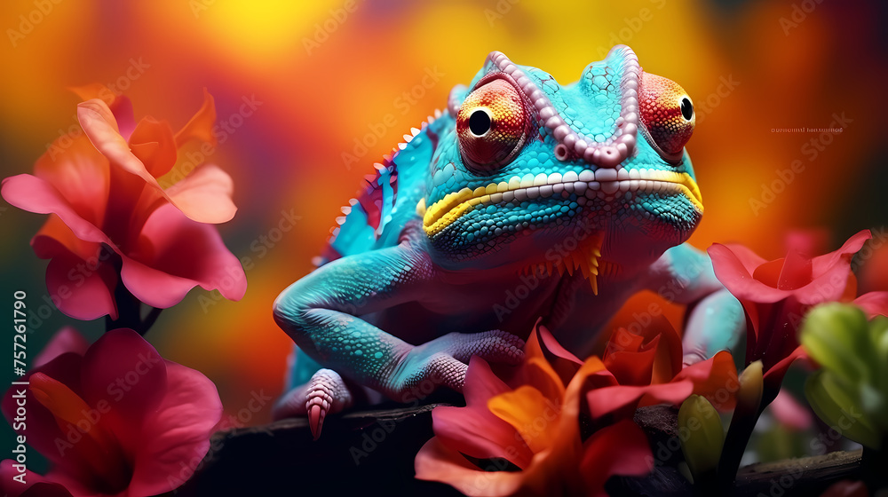 Obraz premium Close-up of a colorful chameleon