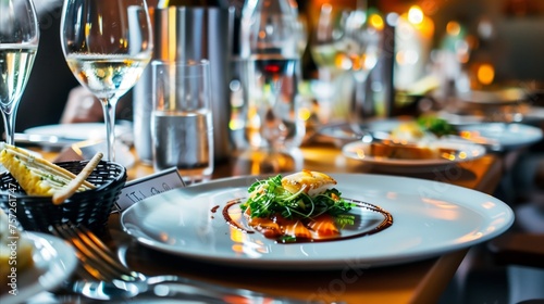 Elegant dining setup with gourmet dishes in a restaurant