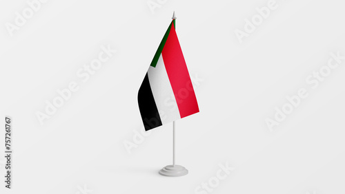Sudan national flag on stick isolated on white background. Realistic flag illustration
