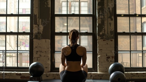 Focused woman preparing for workout in urban gym