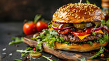 Delicious Juicy Mushroom Burger from Brioche Bun: A gourmet burger filled with savory mushrooms, Generative Ai