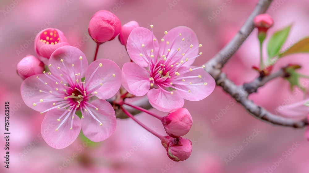 Blossoming pink cherry blossoms in springtime close-up Blossoming pink cherry blossoms in springtime close-up
