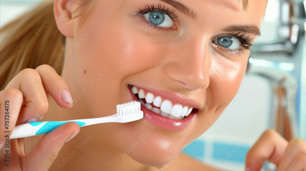Young woman practicing dental hygiene with a toothbrush Young woman practicing dental hygiene with a toothbrush