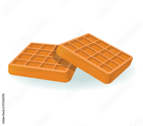 Illustration of confectionery kitchen utensil sticker. This illustration combines meticulous design with fun cartoon elements to showcase crispy waffles on a white background. Vector illustration.