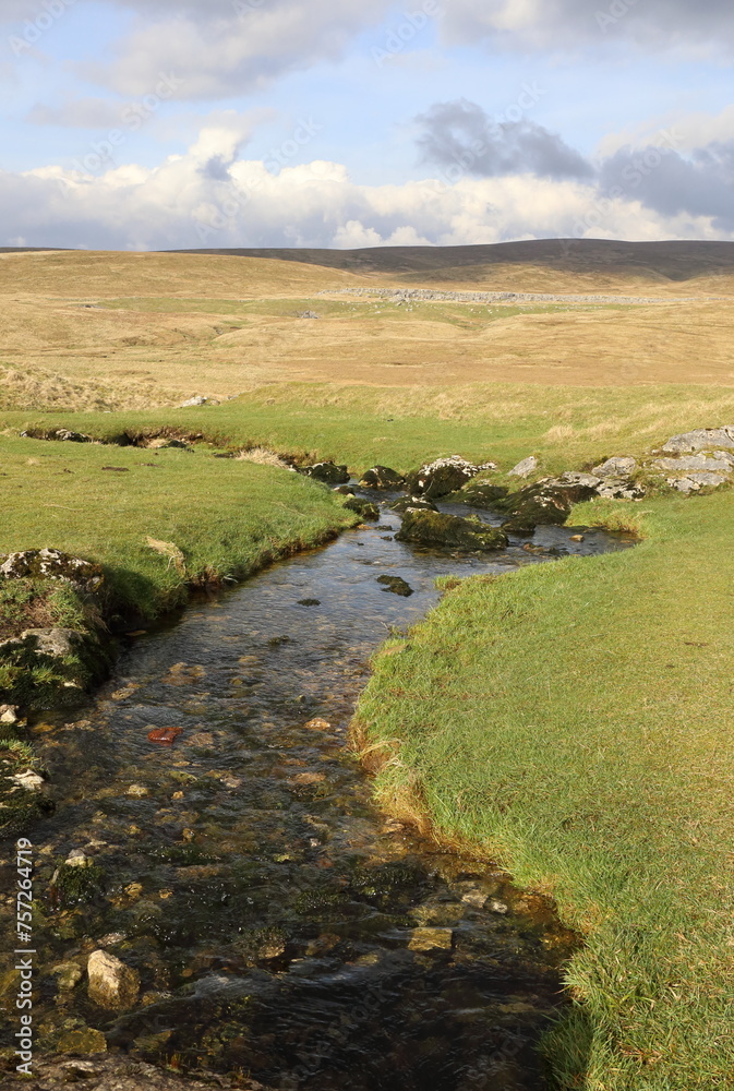 Crystal Clear Stream on moorland in the Yorkshire Dales National Park. The headwaters of the River Ribble.