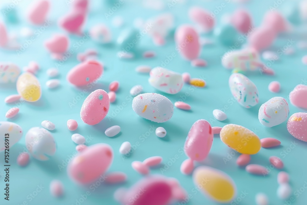 Festive Easter Candy: A Joyful Spread of Colorful Jelly Beans Against a Seasonal Pastel Backdrop Festive Easter Candy: A Joyful Spread of Colorful Jelly Beans Against a Seasonal Pastel Backdrop