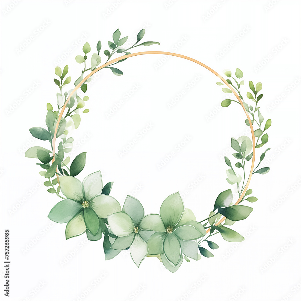 Floral watercolor circular frame border decoration elements - wedding card invitation illustration design asset.