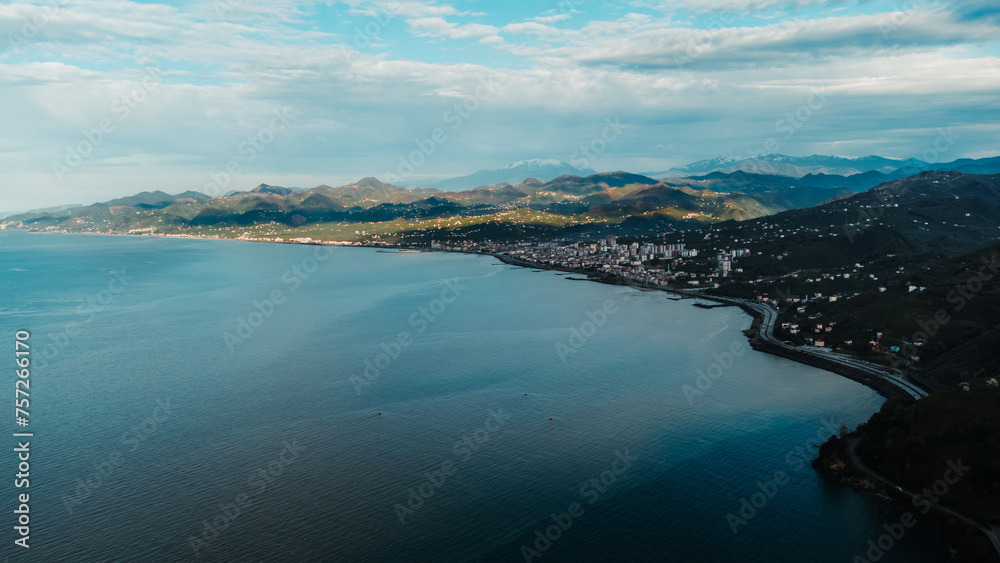 town landscape with mountains from above, drone town landscape with mountains from above, drone